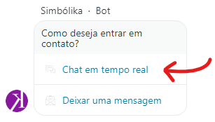 Passo 3 do tutorial de como falar com um atendente em tempo real pelo chat da loja Simbólika.